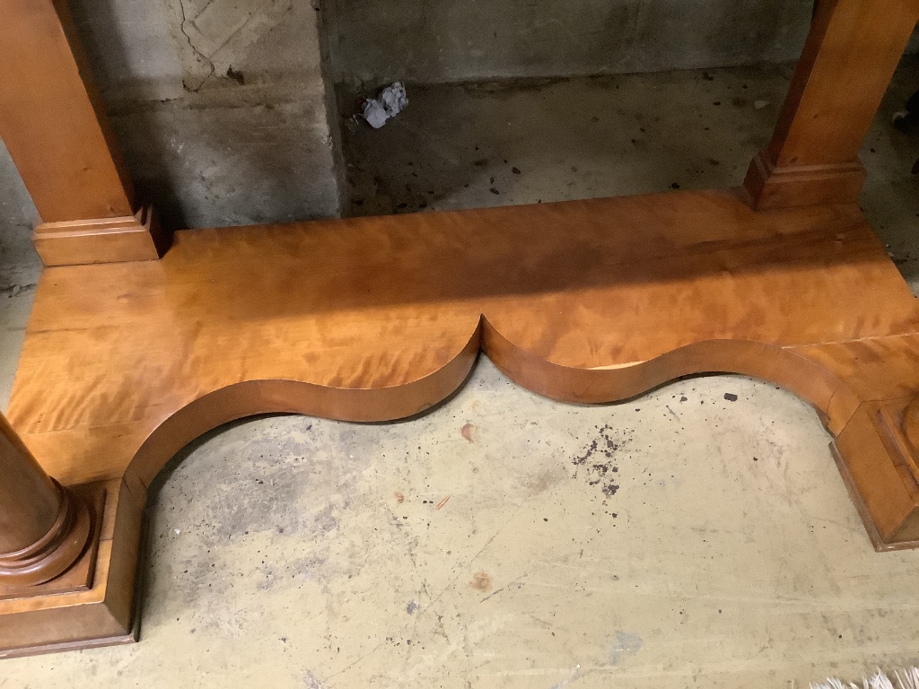 A Biedermeier style satin birch console table, width 99cm depth 48cm height 80cm